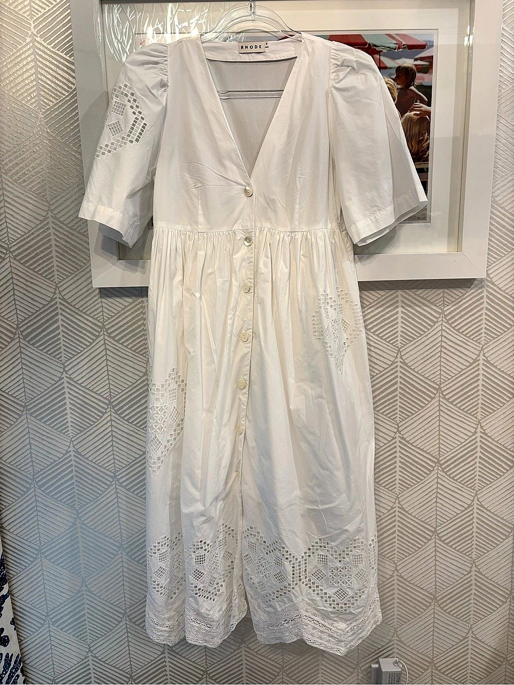 RHODE Lea Dress White Embroidered Midi Dress Size XS